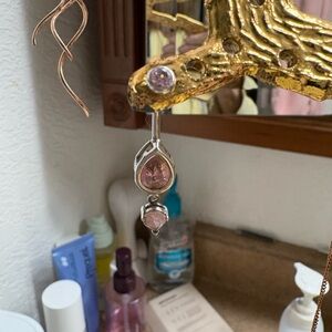 14k white, gold, and pink sapphire belly ring